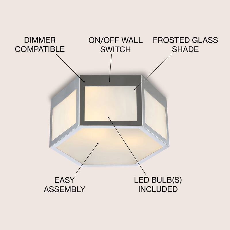 Cadence Hexagon Metal/Frosted Glass LED Flush Mount, Chrome by JONATHAN Y