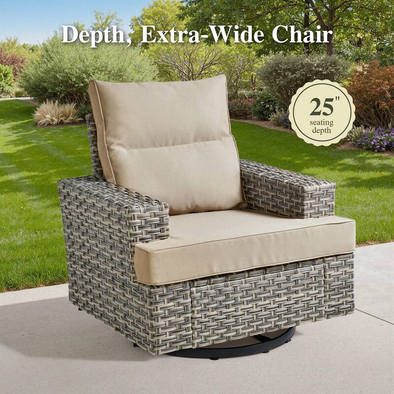 OVIOS 9 Pieces T shaped Seat Curved Swivel Chair Set With Fire Pit