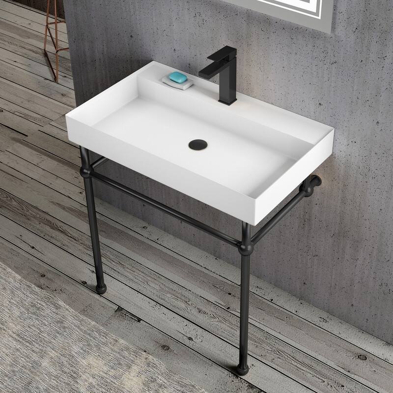 Alvana 47'' x 19'' Console Bathroom Sink Solid Surface with Gold Leg