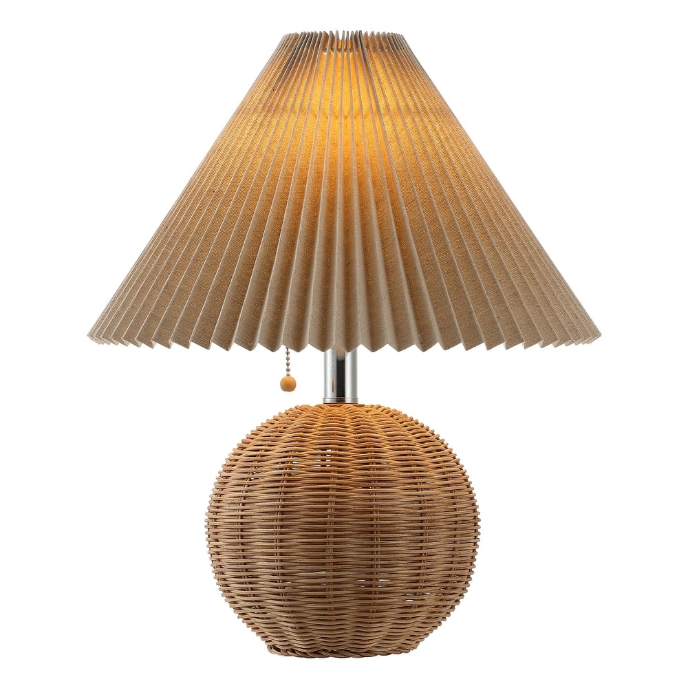 Arvid 17.25" Coastal Scandinavian Resin/Iron Sphere LED Table Lamp with Pleated Shade and Pull Chain, by JONATHAN Y
