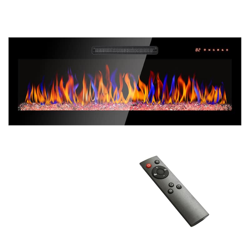 Recessed ultra thin front wall mounted electric fireplace