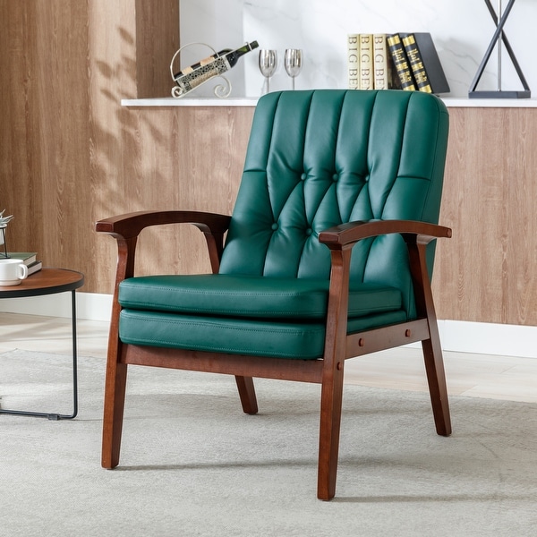 Retro Armchair for Livingroom w Solid Wood Armrest Accent Sofa