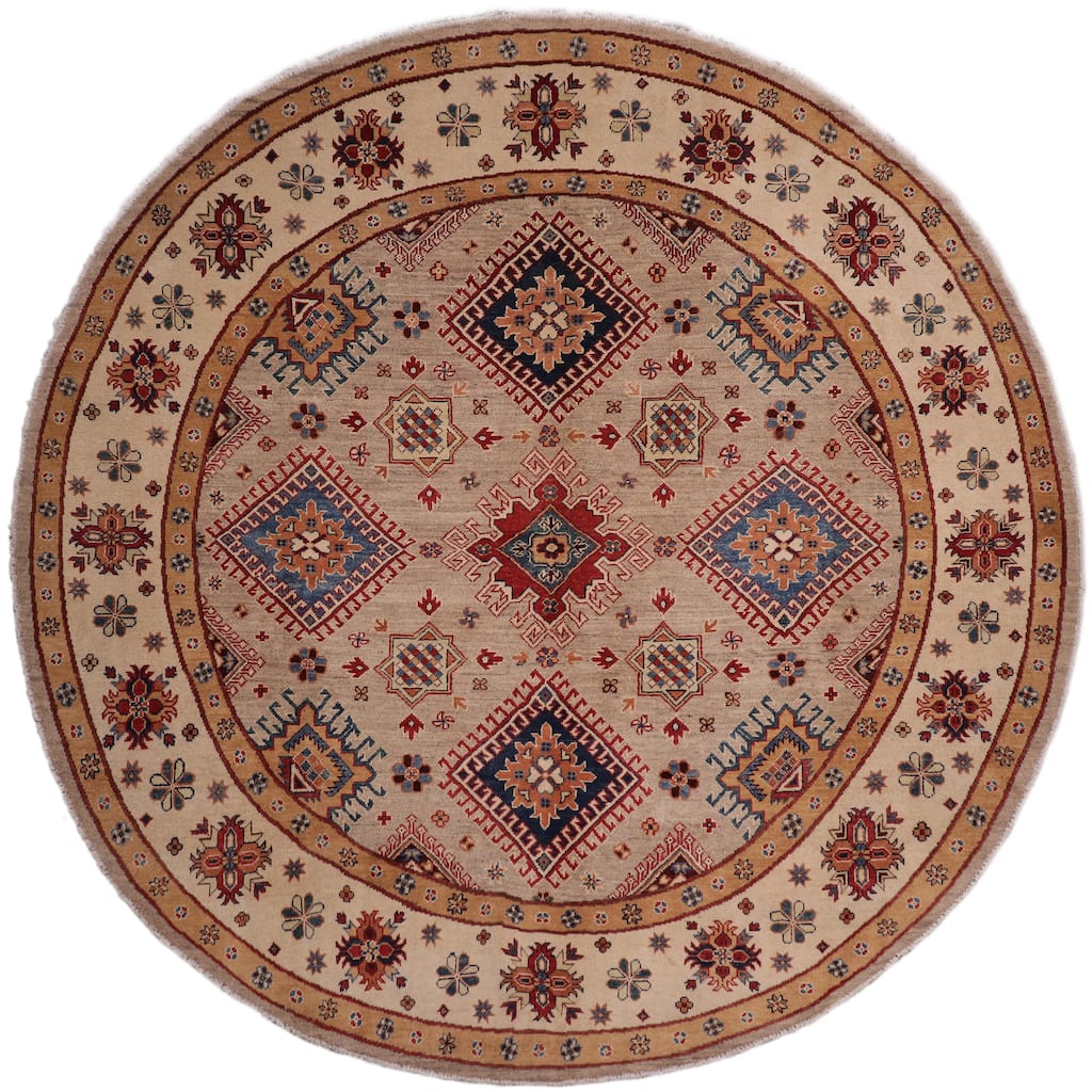 Southwestern Kazak Malik Light Blue/Beige Wool Round - 8'0'' x 8'0''