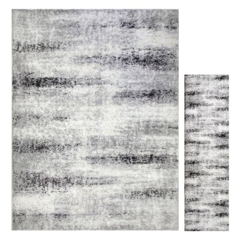Leick Home Zielle Soft Shag Painterly Modern Indoor Area Rug Rectangle 8'X10' and 2'x8' Runner Combo - 8' x 10'