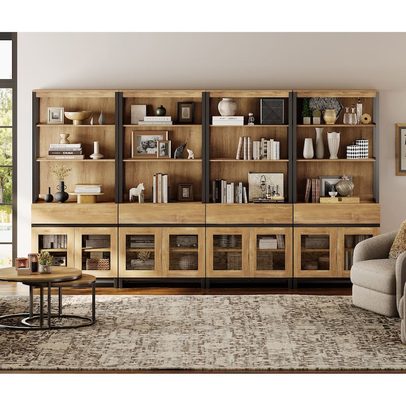 4 PCS Modern 72" Tall Buffet Cabinet with 4 Drawers and Open Shelves, Storage Cabinet for Dining Room or Kitchen