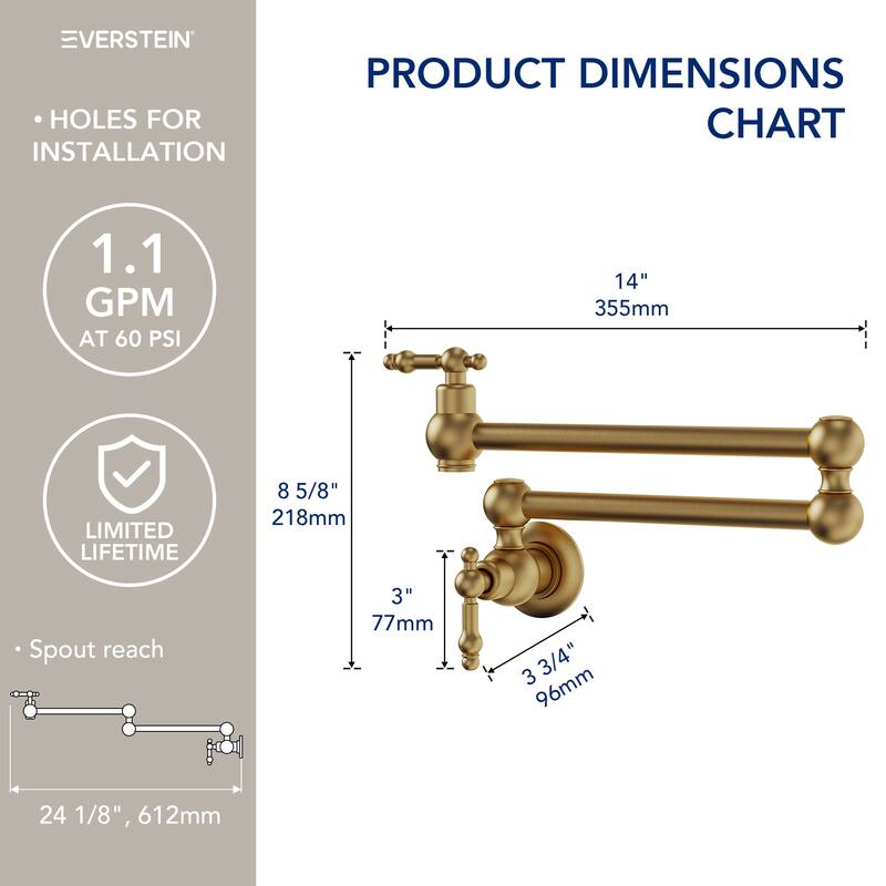 Wall Mount Swing Arm Kitchen Faucet, Traditional Folding Pot Filler Faucet Over Stove