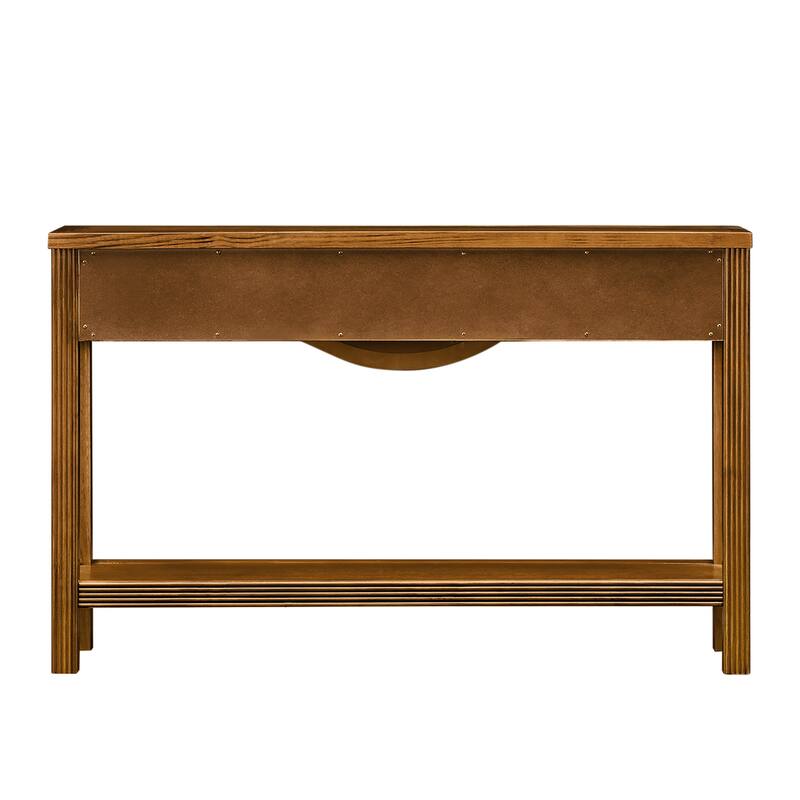 52 Inch Fluted Wood Console Table with 3 Drawers and Solid Wood Legs for Living Room Entryway Decor
