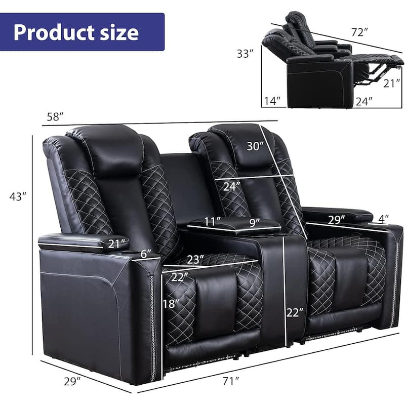 Electric Power Recliner Chairs with USB Ports and Cup Holders Faux Leather Home Theater Seating Recliner with Hidden Arm Storage
