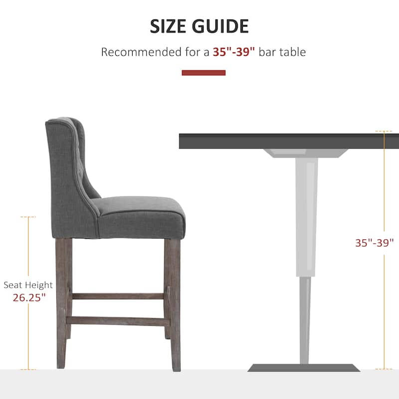 Counter Height Bar Stools Set of 2, Kitchen Island Stools with Tufted Back, Armless Upholstered Dining Chair with Footrest