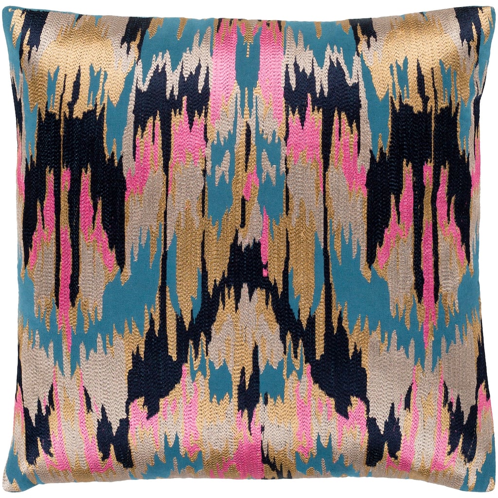 Virgil Hot Pink & Navy Embroidered Ikat Throw Pillow Cover (22" x 22")