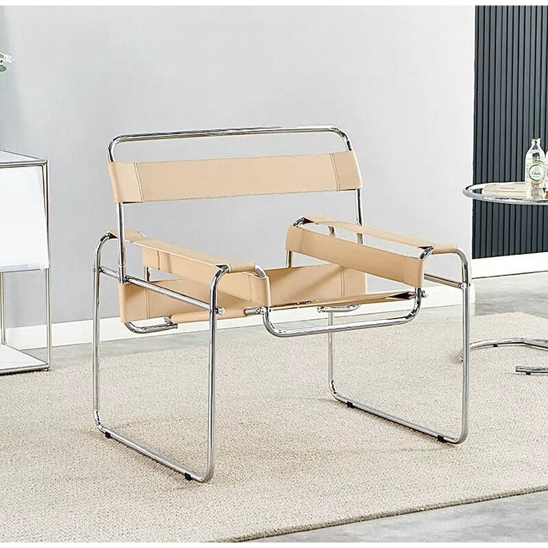 Momei Mid-Century Modern Saddle Leather Accent Chair with Stainless Steel Chair Leg