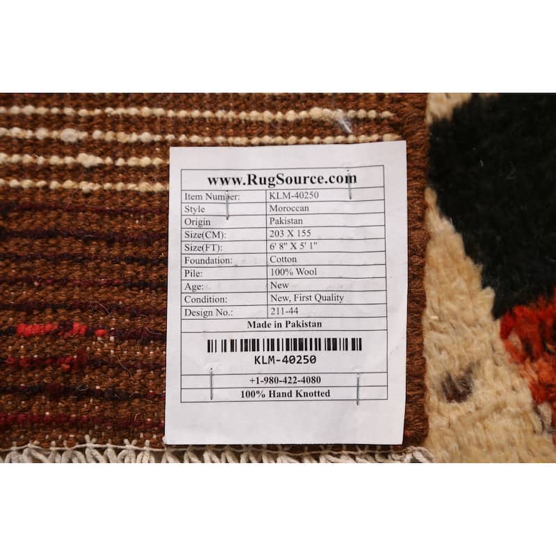 Geometric Moroccan Oriental Rug Handmade Bedroom Wool Carpet - 5'1" x 6'8"