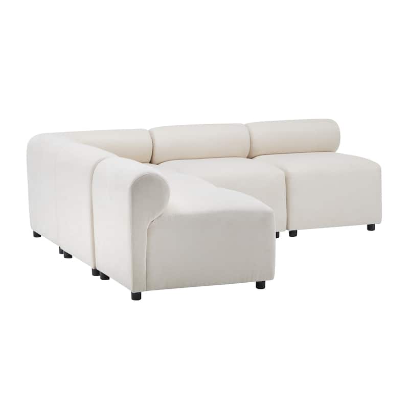 L Shaped Modular Sectional Sofa, Chenille Upholstered Round-Back 4 Seat Sofa, High Resilience Soam Corner Sofa