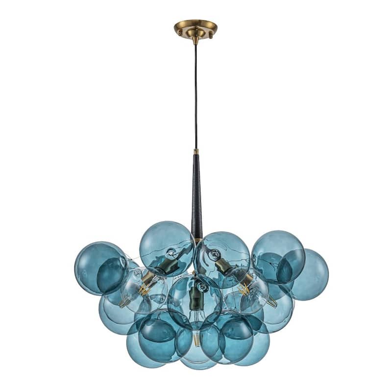 Glam Art Deco Cluster Glass Globe Blue Bubble Chandelier