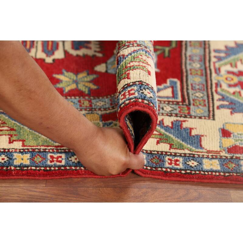 Red Kazak Accent Rug Hand-Knotted Wool Carpet - 3'3" x 5'0"