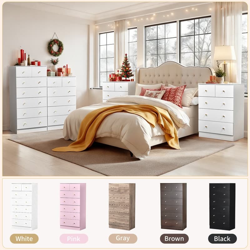 Large 7-Drawer Dresser For Bedroom And Chest Of Drawers With Sturdy Construction Wood Storage Organizer For Closet