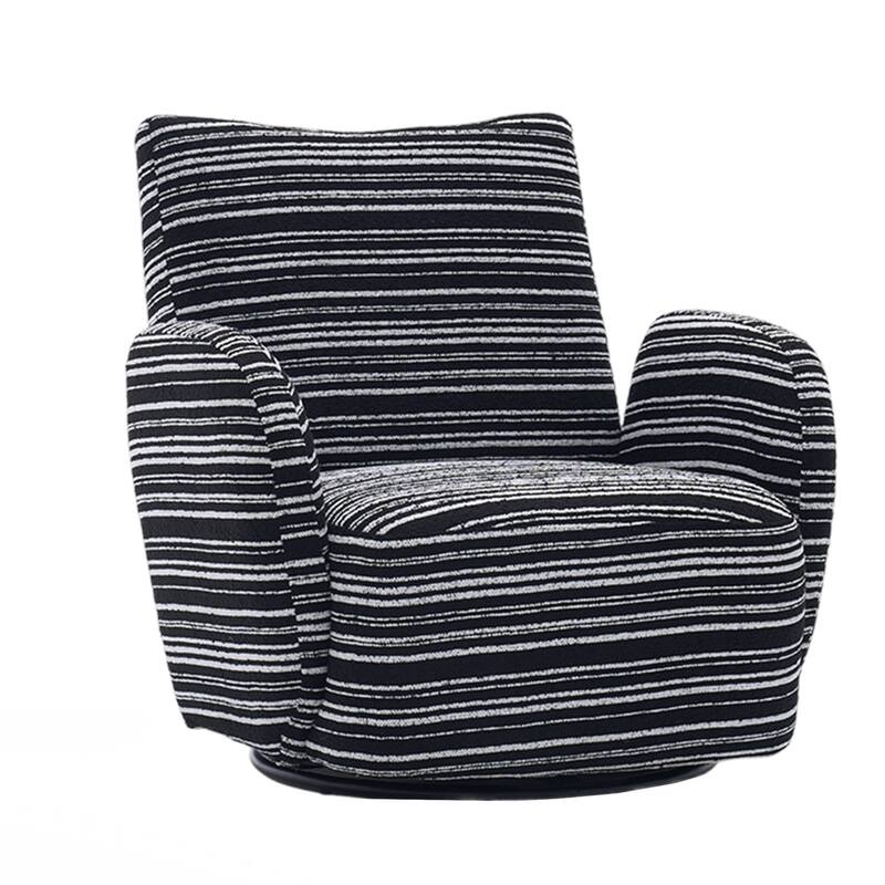 Modern Style 360° Swivel Leisure Chair Fabric Striped Armrest Swivel Chair and metal bracket, suitable for living room, balcony