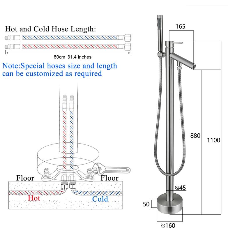 Topcraft Floor Mounted Bathtub Filler with Handheld Showerhead
