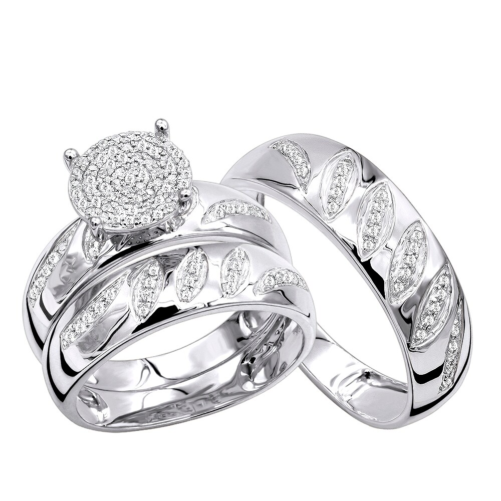 Shop Engagement Rings And Wedding Band Set In 10k Gold His Hers Trio Set 0 4ctw By Luxurman Overstock 21161547
