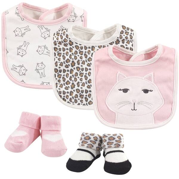slide 1 of 1, Hudson Baby Infant Girl Cotton Bib and Sock Set 5pk, Kitty, One Size - Kitty - One Size One Size - Kitty