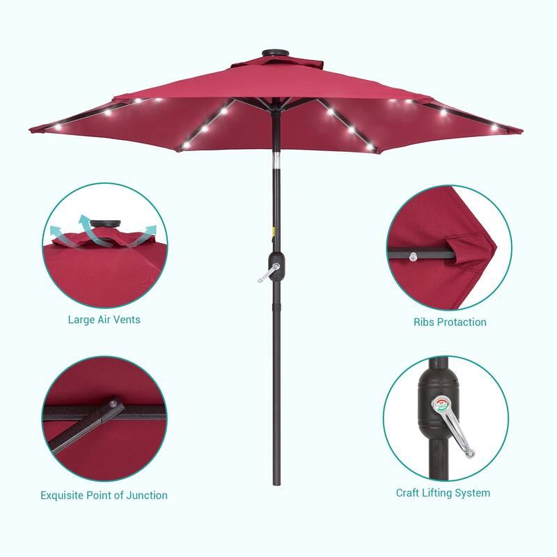 BONOSUKI 7.5ft LED Patio Umbrella Table Umbrellas,with Tilt and Crank