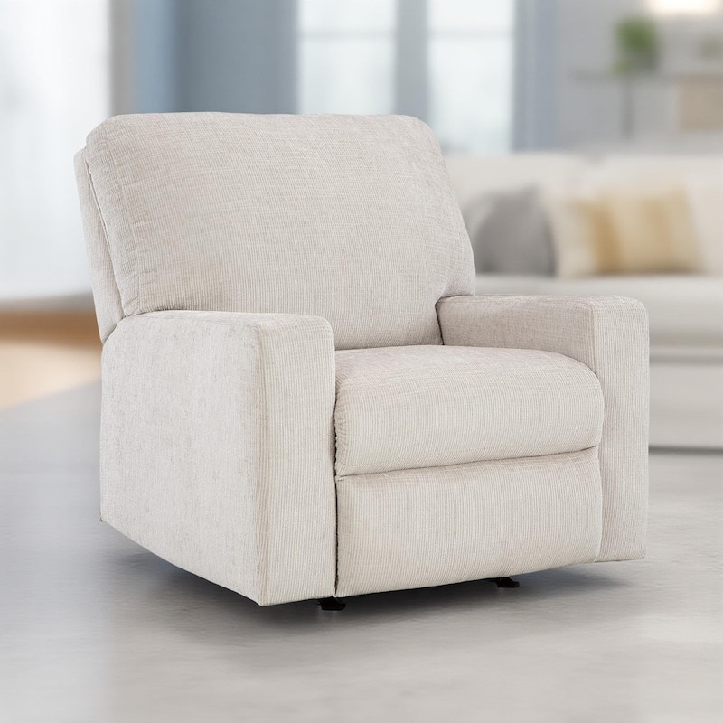 Avie Rocker Recliner Chair, Gentle Motion, White Ivory Polyester