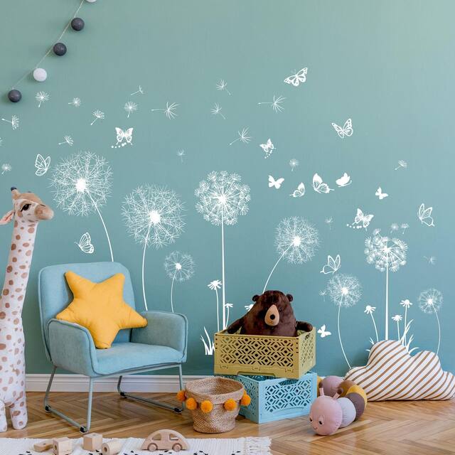 Walplus Large White Dandelions And Butterflies Nursery Wall Stickers Decals