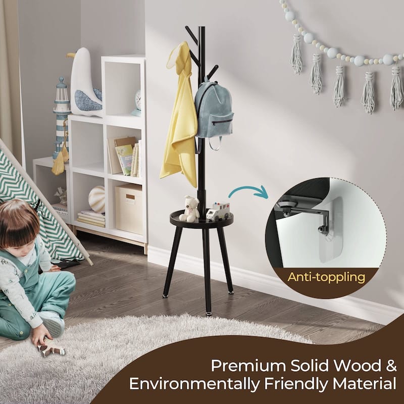 Coat Rack, Wooden Coat Rack Freestanding with Shelf, Coat Tree with 4 Height Options 50.5"-72.6"Hanger Stand