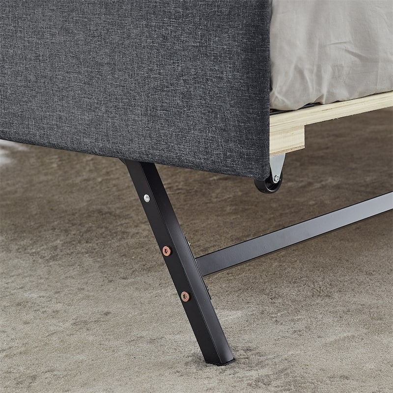 Twin Size Linen Upholstery DayBed with Twin Trundle and USB Charging