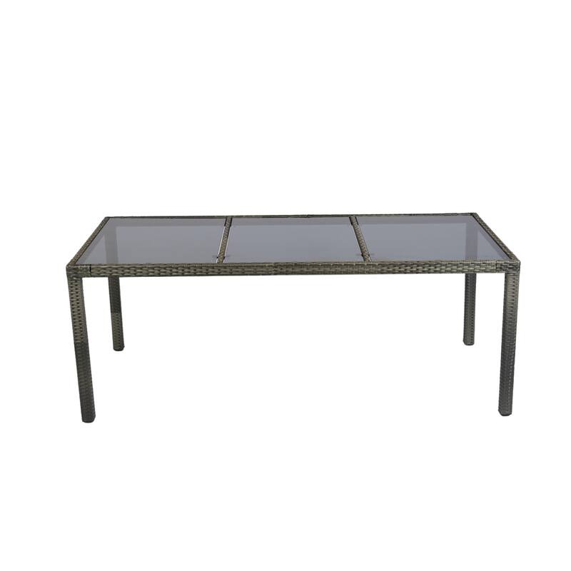 Outdoor Patio 9 Piece Wicker Dining Table Chairs Set Glass Table Top Casual Dining Table and 8 Removable Cushions Armchairs
