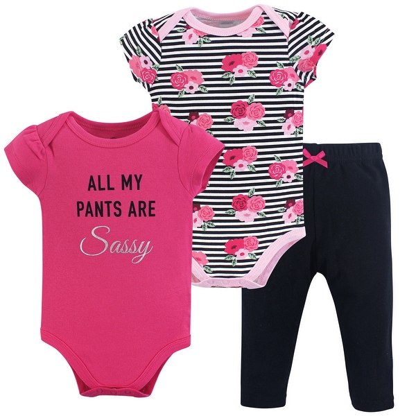 slide 1 of 1, Little Treasure Baby Girl Cotton Bodysuit and Pant Set, Sassy Pants 0-3 Months - Sassy Pants