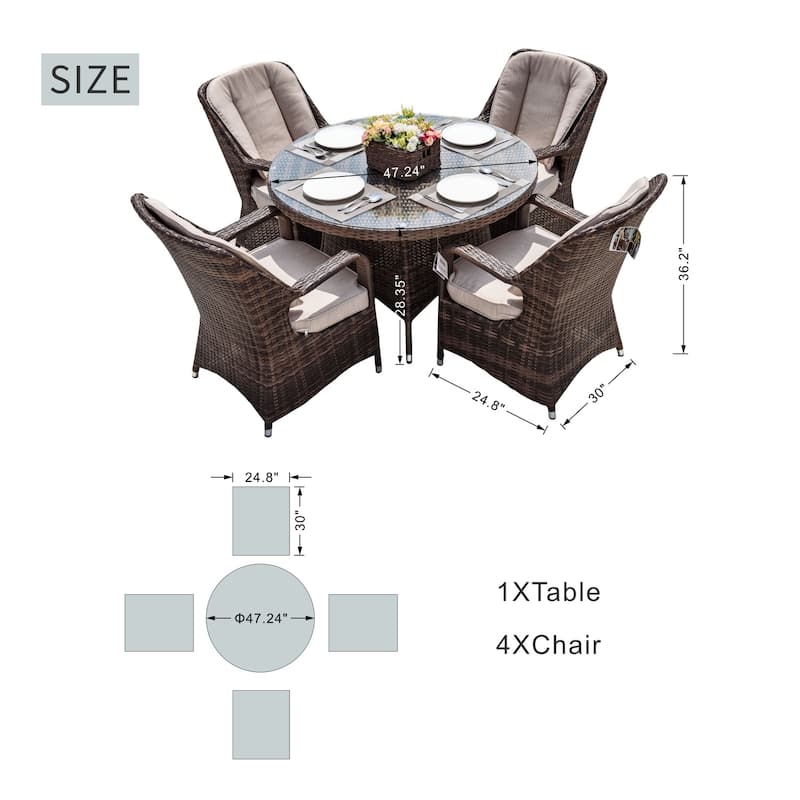 5-piece Patio Wicker Dining Set with Cushions Outdoor Furniture