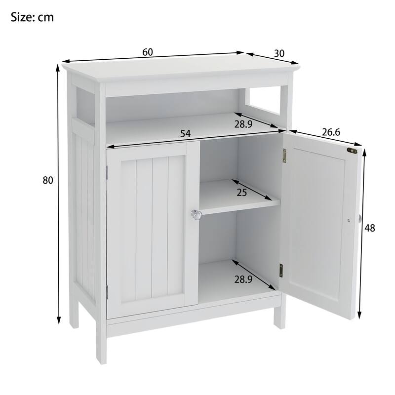 Anmytek White Bathroom Storage Cabinet with Double Louvered Shutter Doors and Shelves
