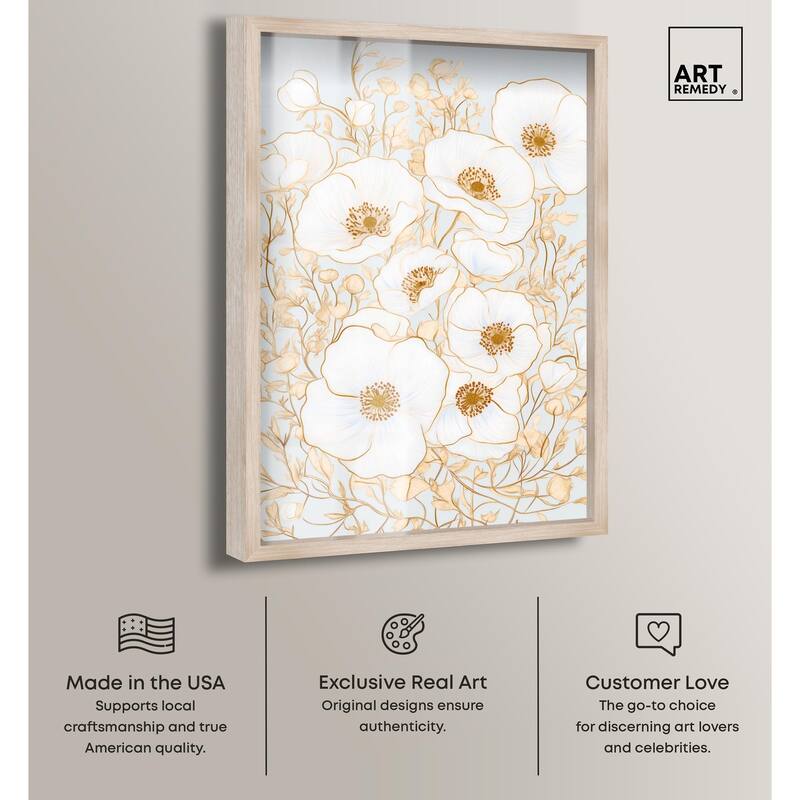 White and Gold Poppies I Shadowbox by Art Remedy