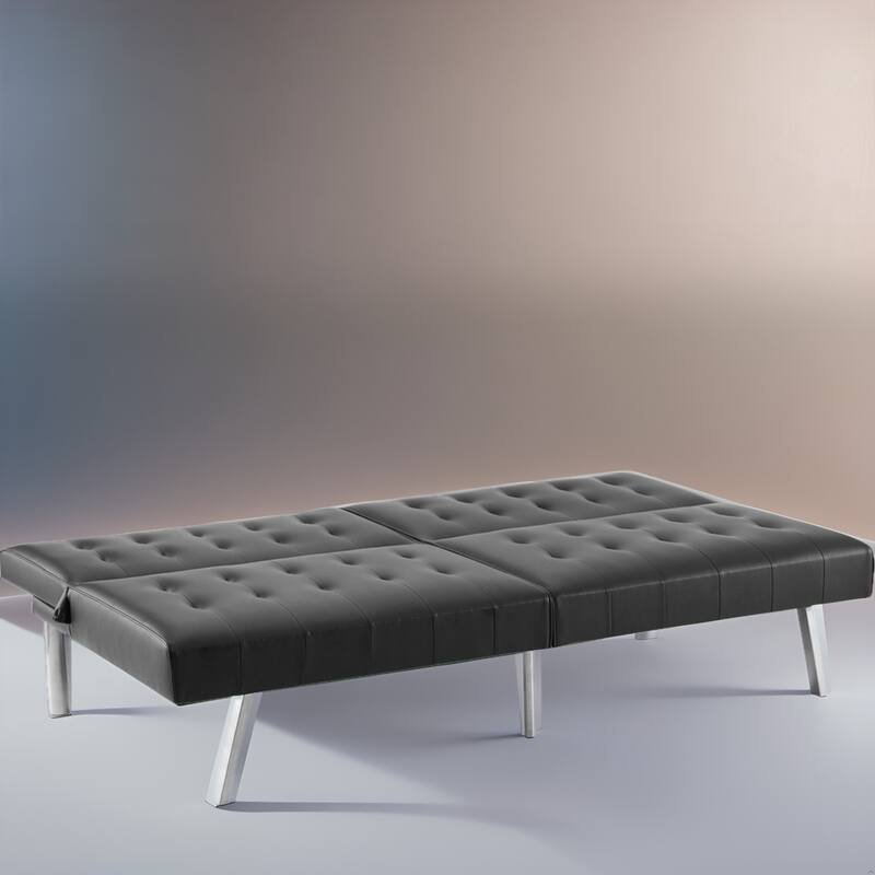 Tufted Mid-Century Modern Split Back Futon Sofa Couch Bed with Chrome Legs