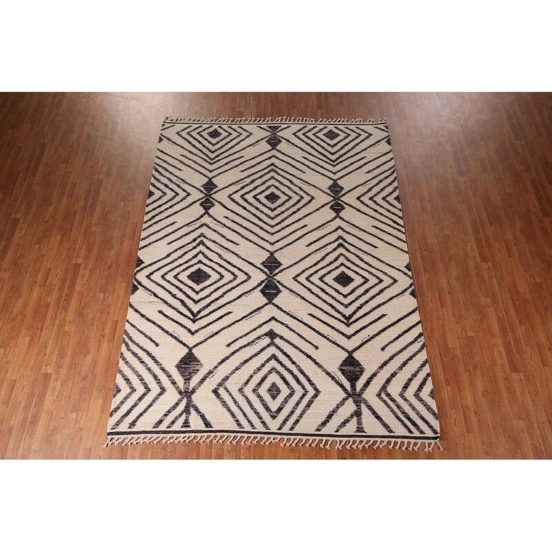 Geometric Moroccan / Modern Area Rug Handmade Wool Carpet - 7'10"x 10'9"