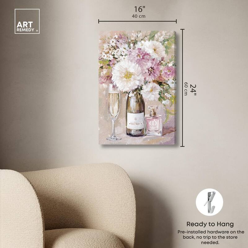Light Floral Champagne Vase Canvas by Art Remedy, Gallery Wrapped