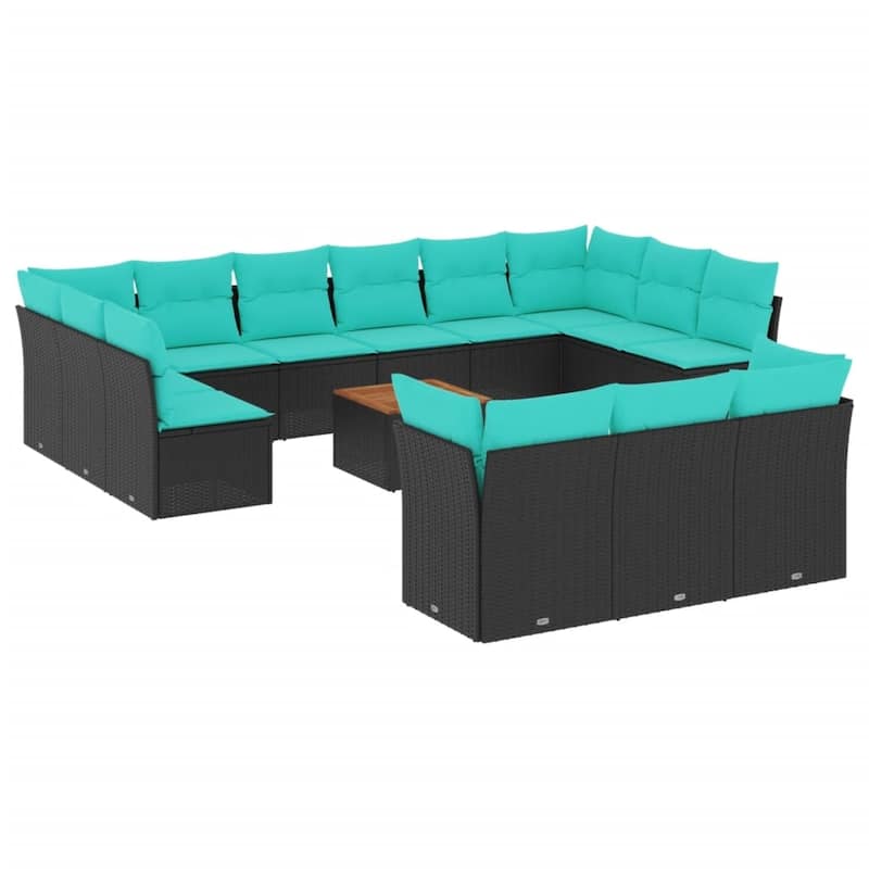 vidaXL Patio Sofa Set with Cushions Outdoor Furniture 14 Piece Poly Rattan - 24.4x 24.4x 27.2