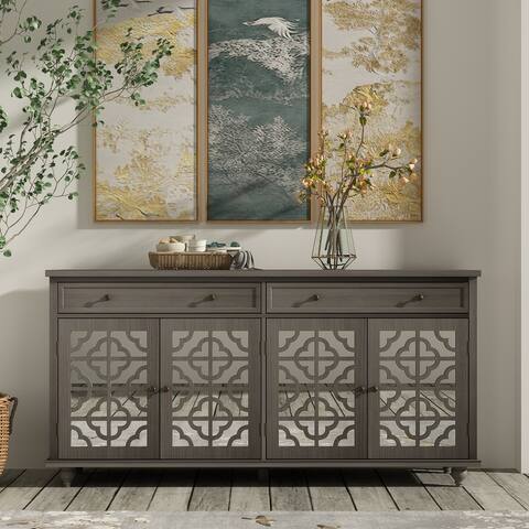 Sideboard Buffet Cabinet Credenza with 4 Glass-Doors Storage Cabinet