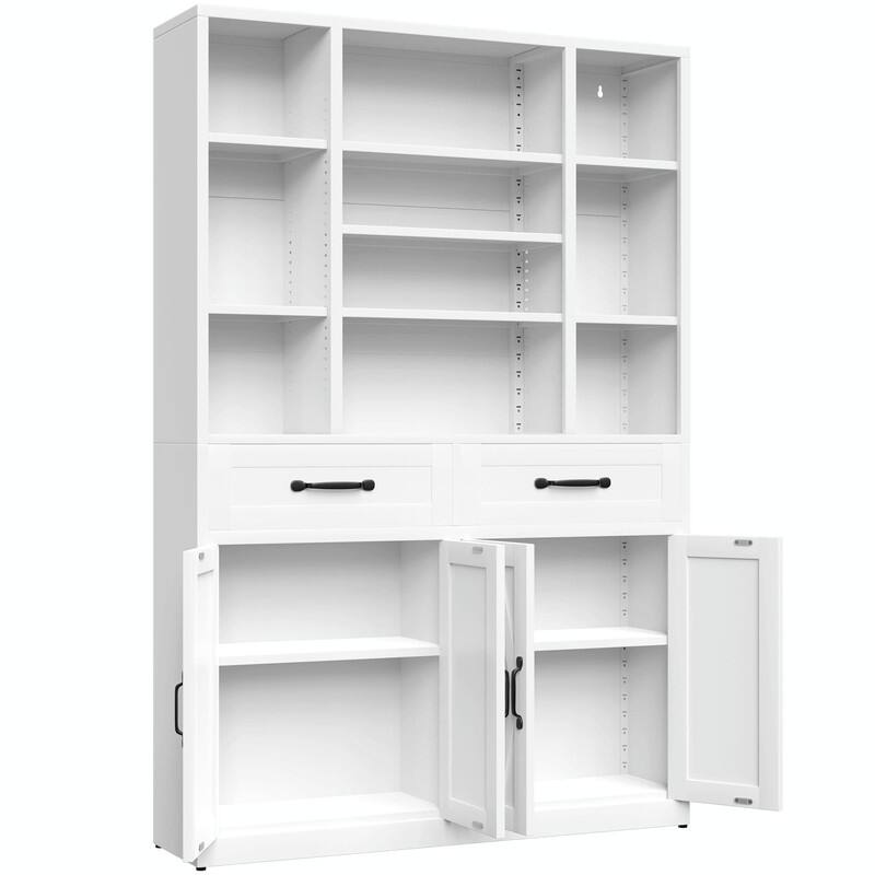 71" Tall Bookcase with Doors, Drawers and Adjustable Open Shelves