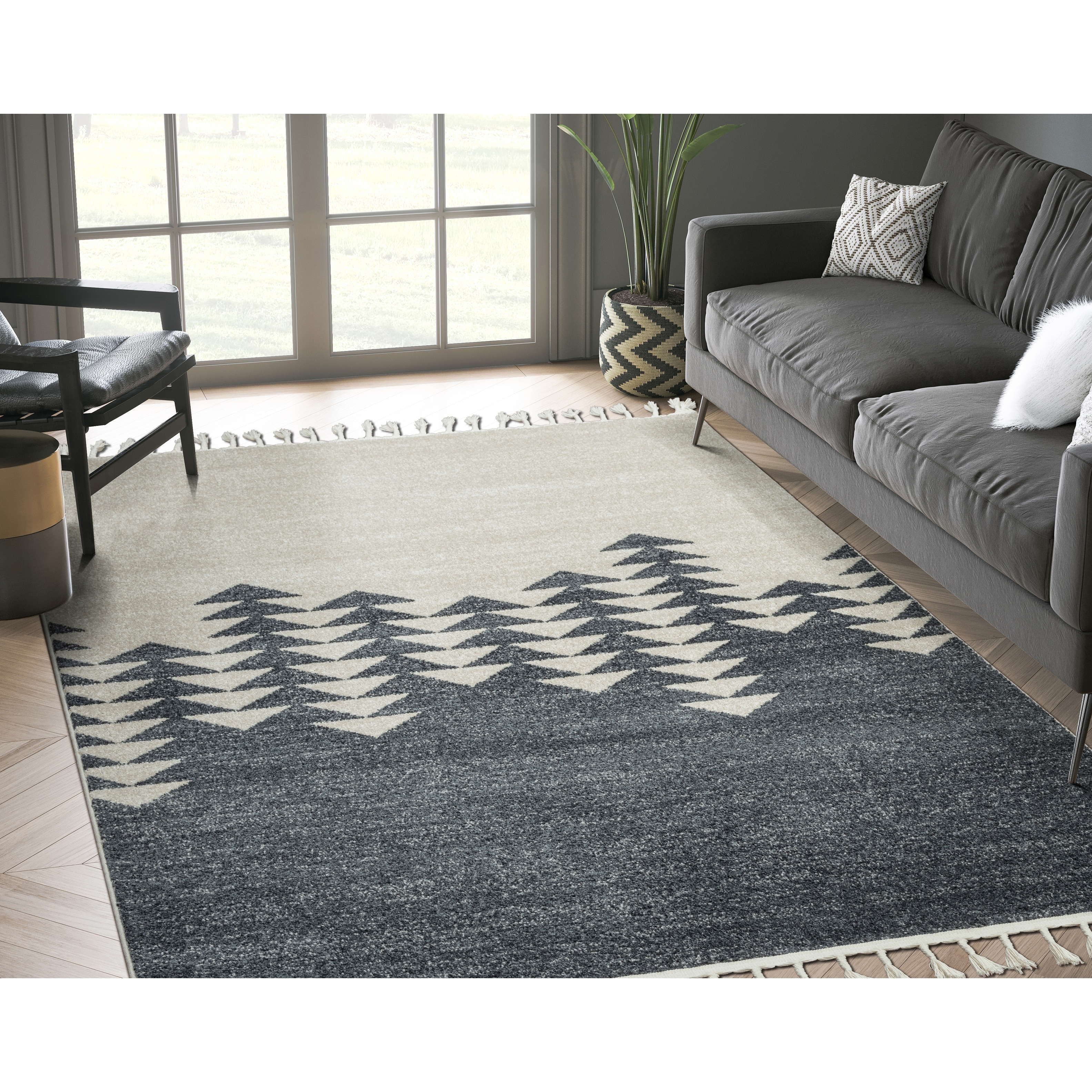 Abani Tulum TUL110A Contemporary Cream and Charcoal Geometric Area Rug