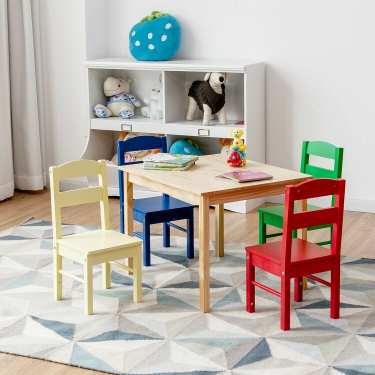 5 pcs Kids Pine Wood Table Chair Set On Sale Bed Bath Beyond 32820177