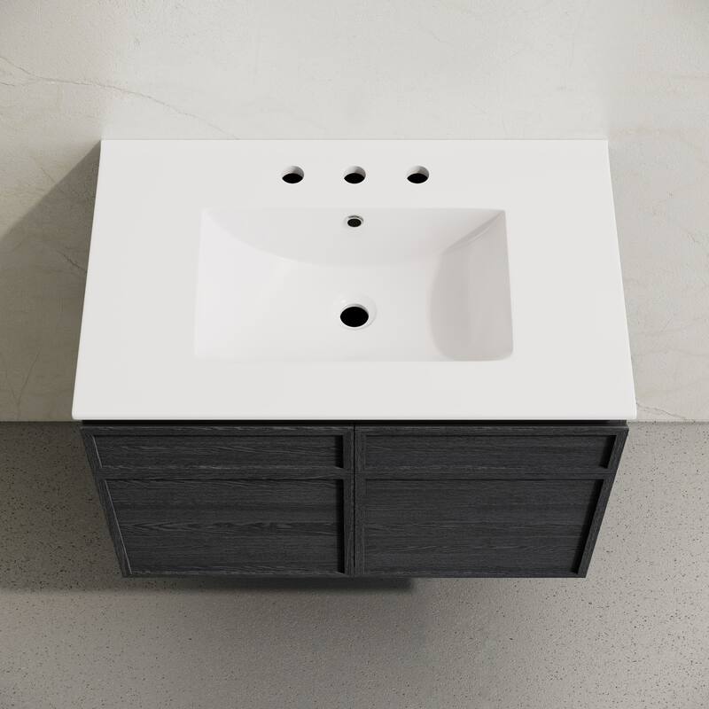 St. Tropez 30" Wall-Mounted Bathroom Vanity In Black Oak With 3-Hole Widespread Sink Top - 30