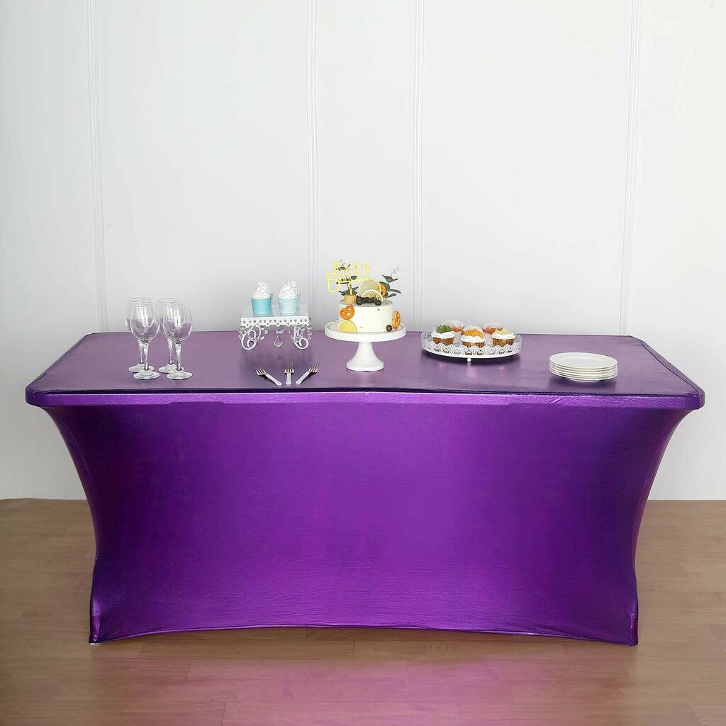 Fitted Spandex Tablecloth Metallic 30" x 72" Purple
