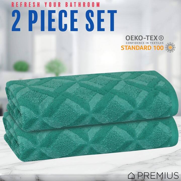 PREMIUS 2-Pack Geo 100% Cotton Yarn Dyed Hand Towel, 16x28 Inches - 16x28 Inches