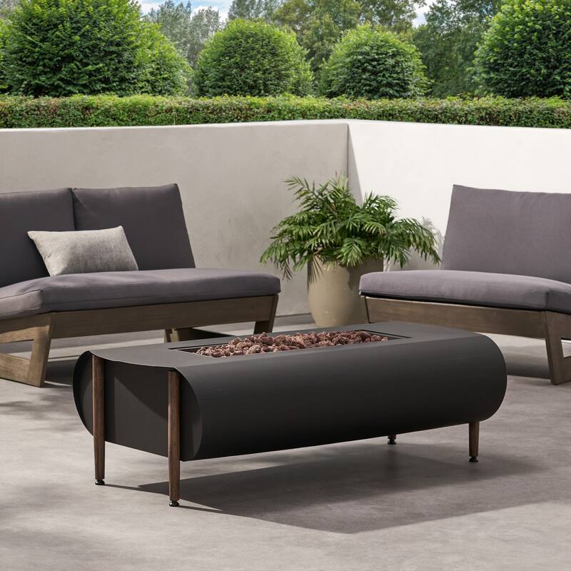 50 in. W x 25.5 in. D x 15.25 in. H Rectangle Propane Burning Outdoor Fire Pit in Dark Gray