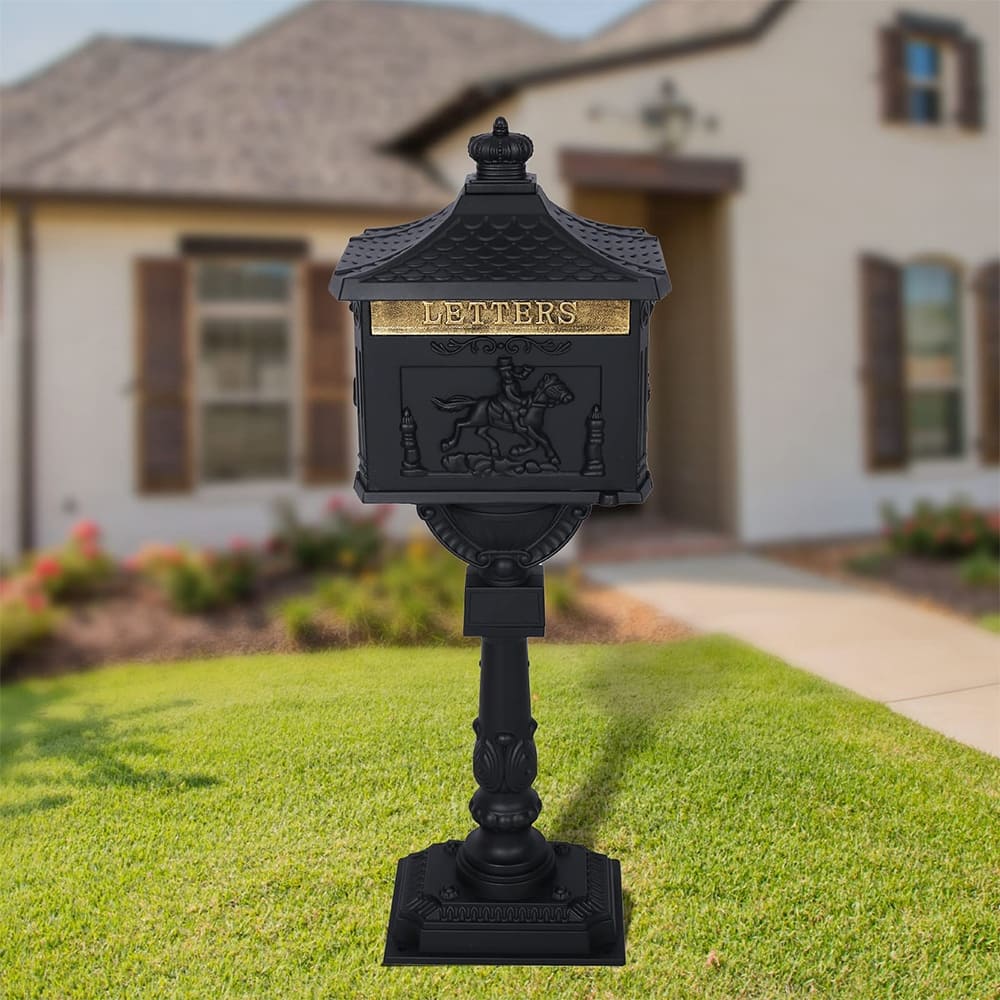 Aluminum Locking Mailbox with Post, Outside Weatherproof Mail Box - 45.5"T X 16.5"W