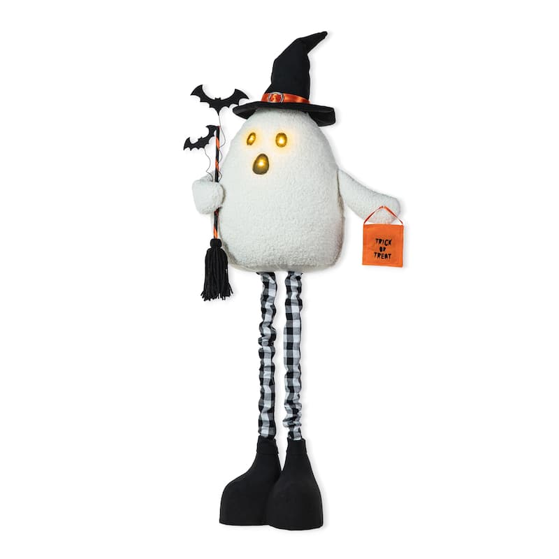 Glitzhome 38"H Lighted Halloween Fabric Standing Ghost Decor w/ Telescoping Legs