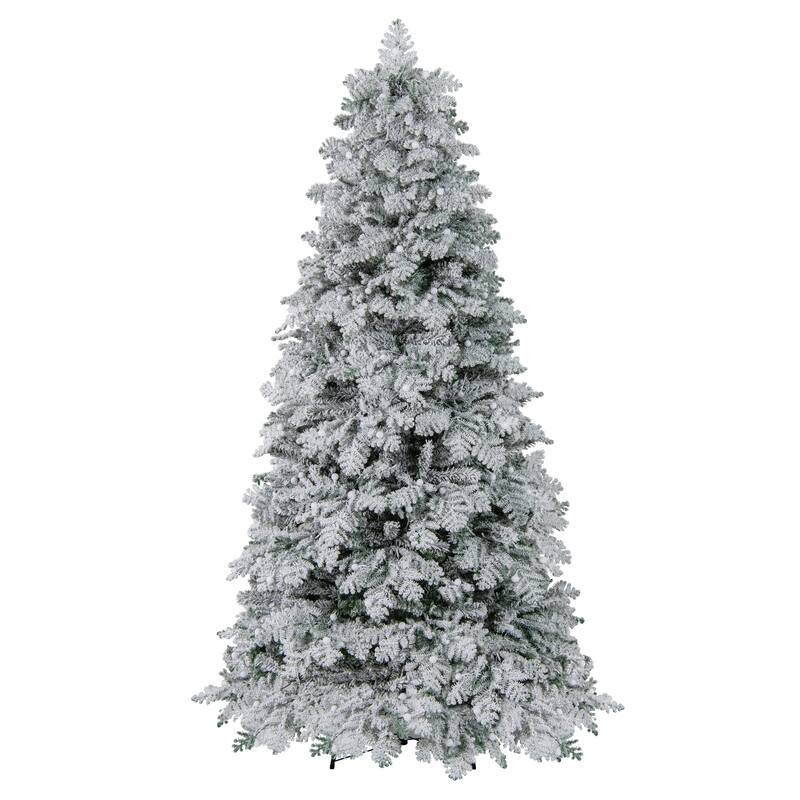 Gymax Pre-Lit Artificial Christmas Tree Hinged Snow Flocked Xmas Tree