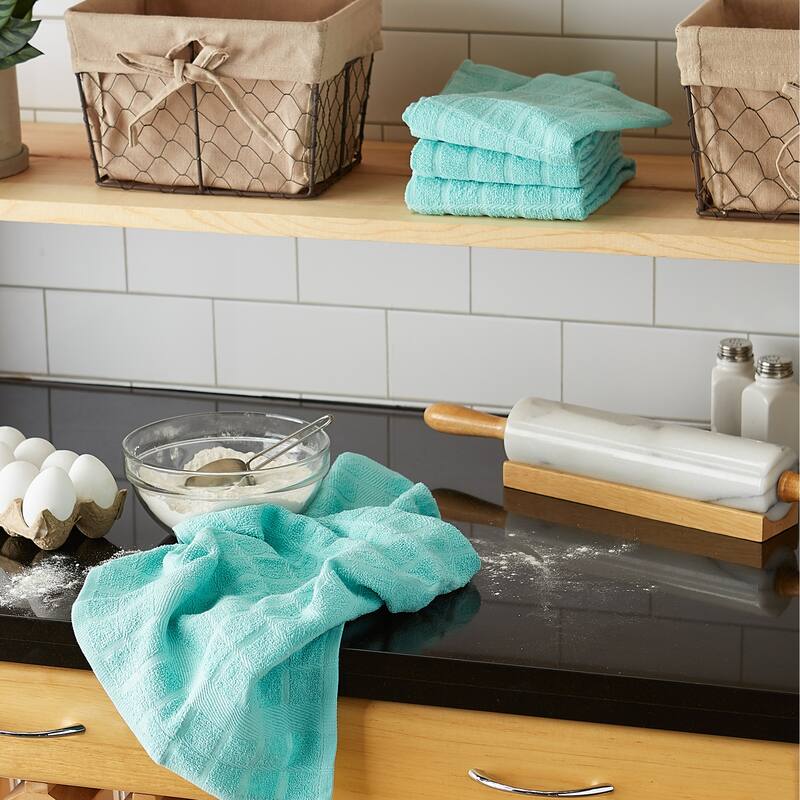 DII Solid Honey Gold Windowpane Terry Dishtowel 4 Piece